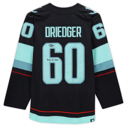 S.Kraken #60 Chris Driedger Fanatics Authentic Autographed with Inaugural Season Jersey Patch with Release the Kraken Inscription  Blue Stitched American Hockey Jerseys