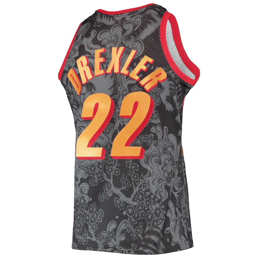 P.Trail Blazers #22 Clyde Drexler Mitchell & Ness Hardwood Classics 1991-92 Lunar New Year Swingman Jersey Black Stitched American Basketball Jersey