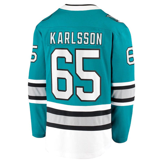 SJ.Sharks #65 Erik Karlsson Fanatics Branded 30th Anniversary Premier Breakaway Player Jersey  Teal Stitched American Hockey Jerseys
