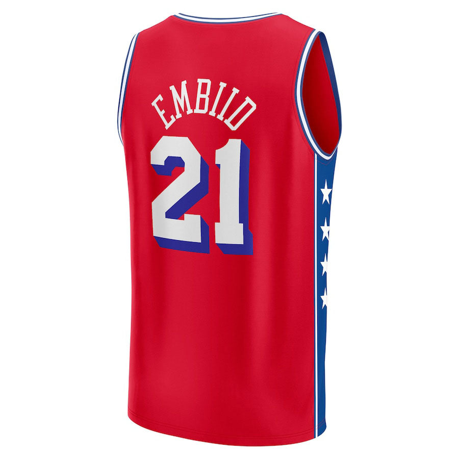 PH.76ers #21 Joel Embiid Fanatics Branded 2022-23 Fast Break Replica Player Jersey Statement Edition  Red Stitched American Basketball Jersey