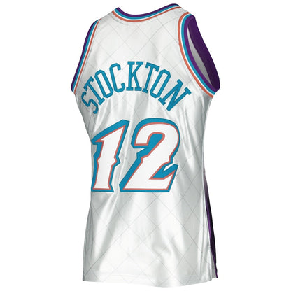 U.Jazz #12 John Stockton Mitchell & Ness 1996-97 Hardwood Classics 75th Anniversary Swingman Jersey Platinum Stitched American Basketball Jersey