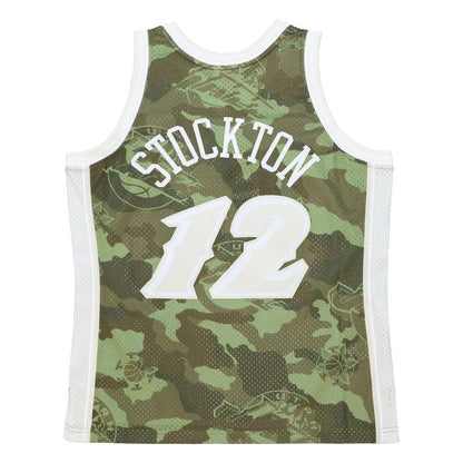 U.Jazz #12 John Stockton Mitchell & Ness Unisex Hardwood Classics 1998-99 Ghost Green Swingman Jersey Camo Stitched American Basketball Jersey