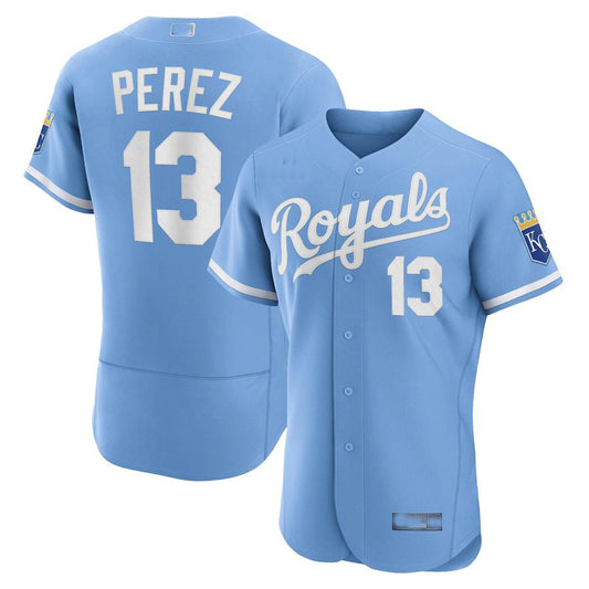 Kansas City Royals #13 Salvador P¡§|rez Light Blue 2022 Alternate Authentic Player Jersey Baseball Jerseys