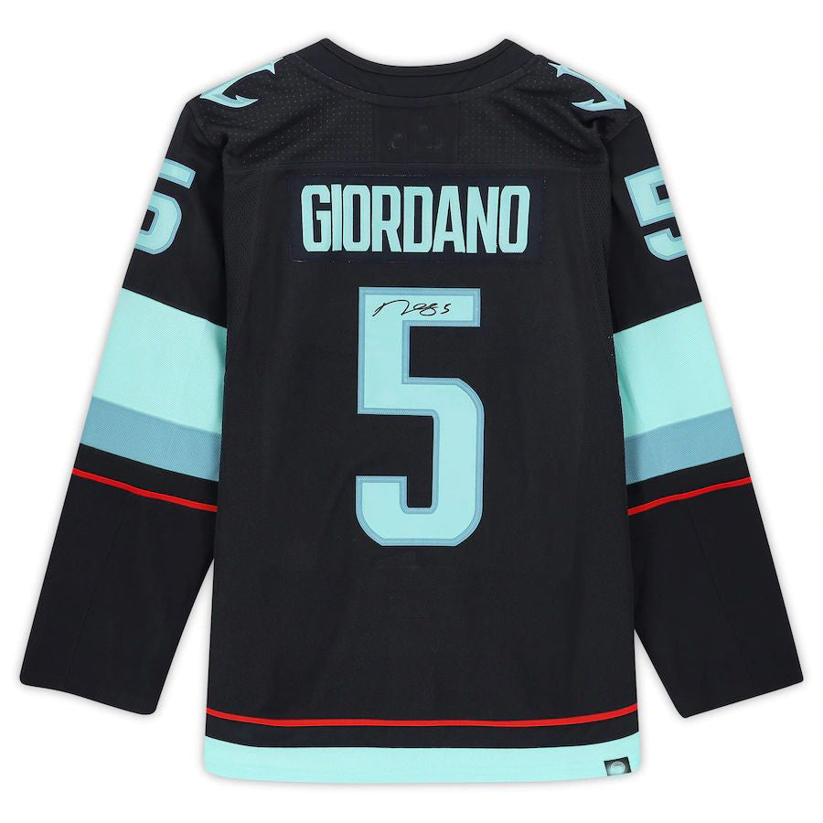 S.Kraken #5 Mark Giordano Fanatics Authentic Autographed  with Inaugural Season Jersey Patch Blue Stitched American Hockey Jerseys