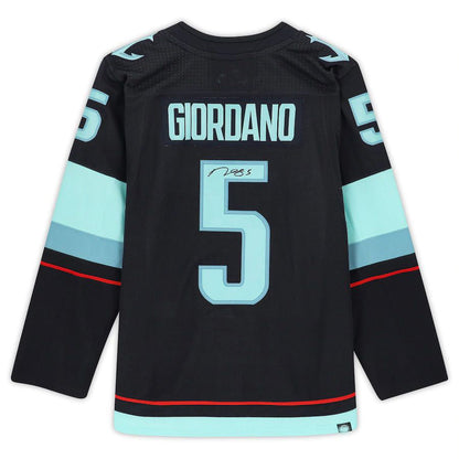 S.Kraken #5 Mark Giordano Fanatics Authentic Autographed  with Inaugural Season Jersey Patch Blue Stitched American Hockey Jerseys