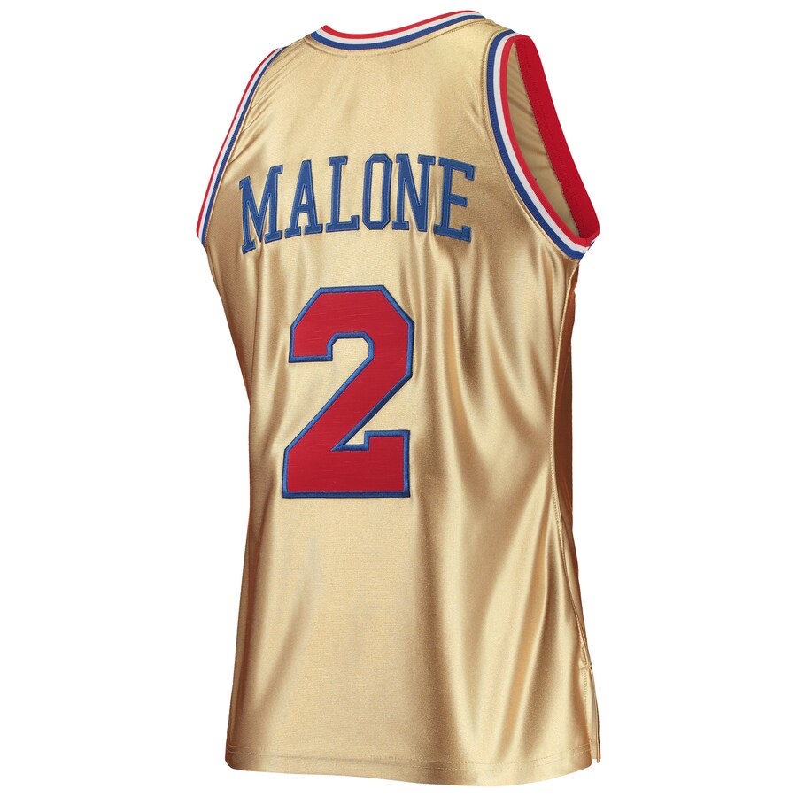 PH.76ers #2 Moses Malone Mitchell & Ness 75th Anniversary 1982-83 Hardwood Classics Swingman Jersey - Gold Stitched American Basketball Jersey