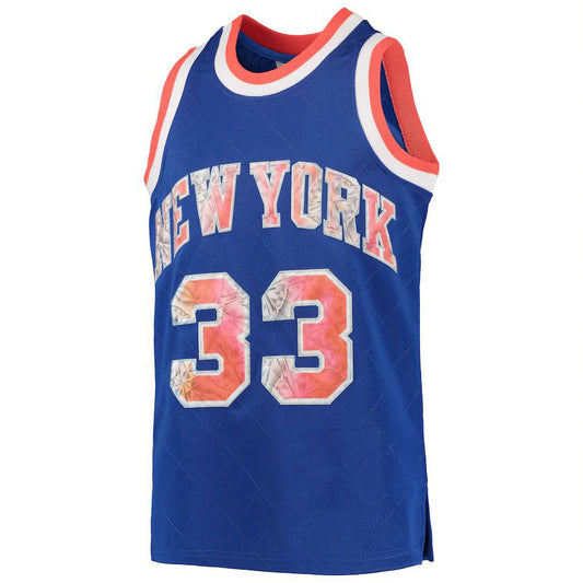 NY.Knicks #33 Patrick Ewing Blue Mitchell & Ness  Hardwood Classics 75th Anniversary Diamond Jersey Stitched American Basketball Jersey