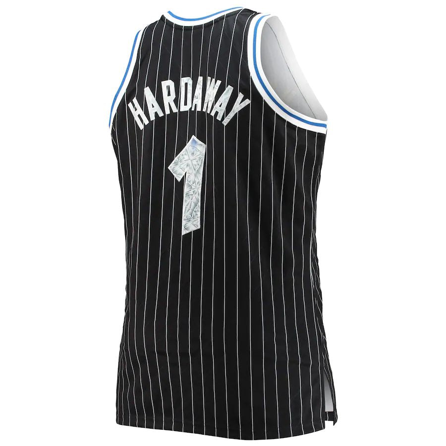 O.Magic #1 Penny Hardaway Mitchell & Ness Big & Tall 1994-95  75th Anniversary Diamond Swingman Jersey Black Stitched American Basketball Jersey