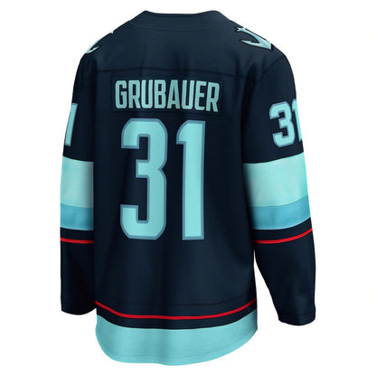 S.Kraken #31 Philipp Grubauer Fanatics Branded Home Premier Breakaway Player Jersey  Blue Stitched American Hockey Jerseys