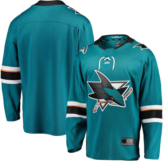 SJ.Sharks Fanatics Branded Breakaway Home Jersey Teal Stitched American Hockey Jerseys