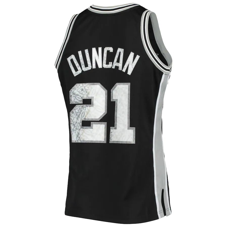 S.Antonio Spurs #21 Tim Duncan Mitchell & Ness 1996-97 Hardwood Classics  75th Anniversary Diamond Swingman Jersey  Black Stitched American Basketball Jersey